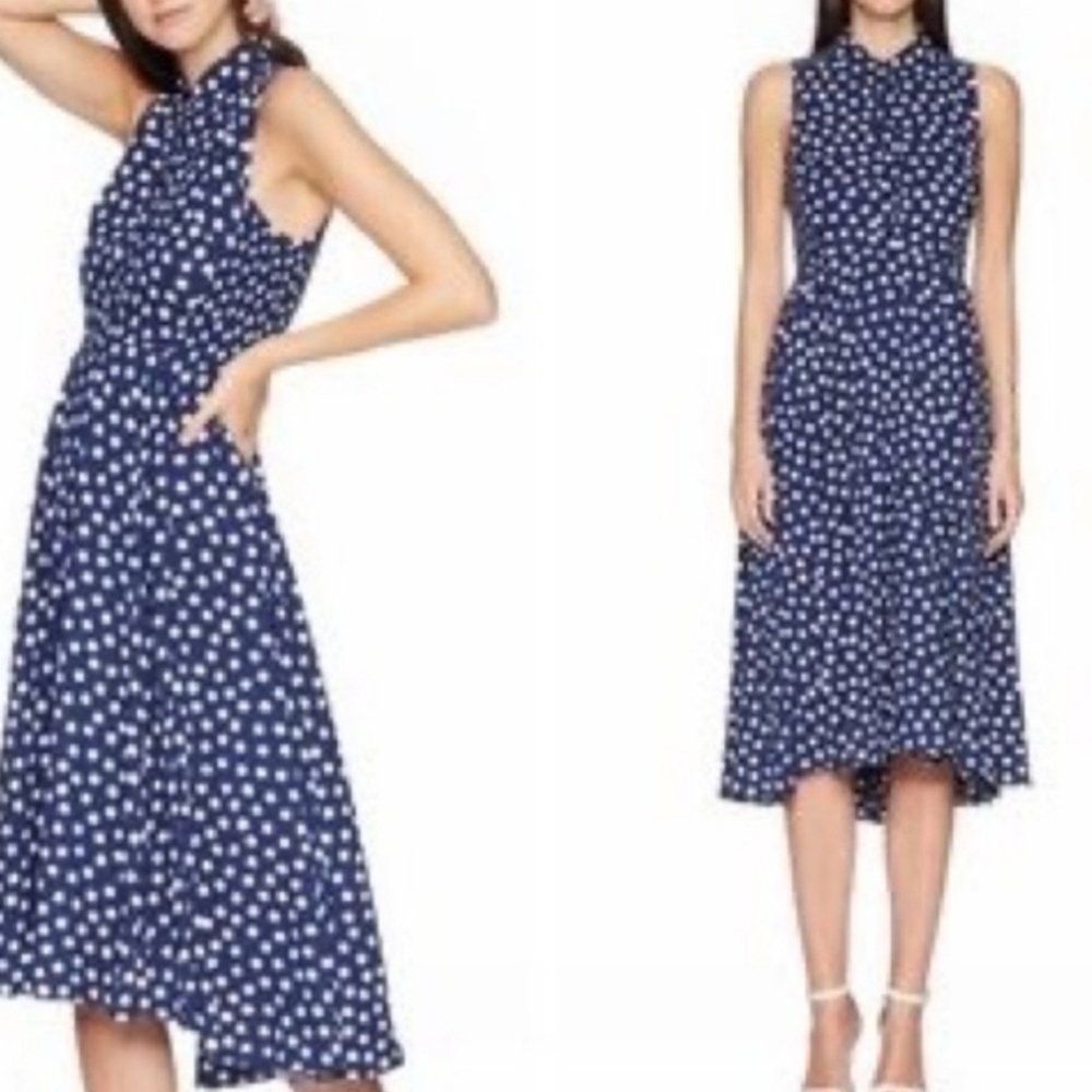 KATE ESPADA WOMEN'S NAVY HIGH LOW MIDI DRESS,FRONT BUTTON DOWN CLOSURE, SIZE 4.